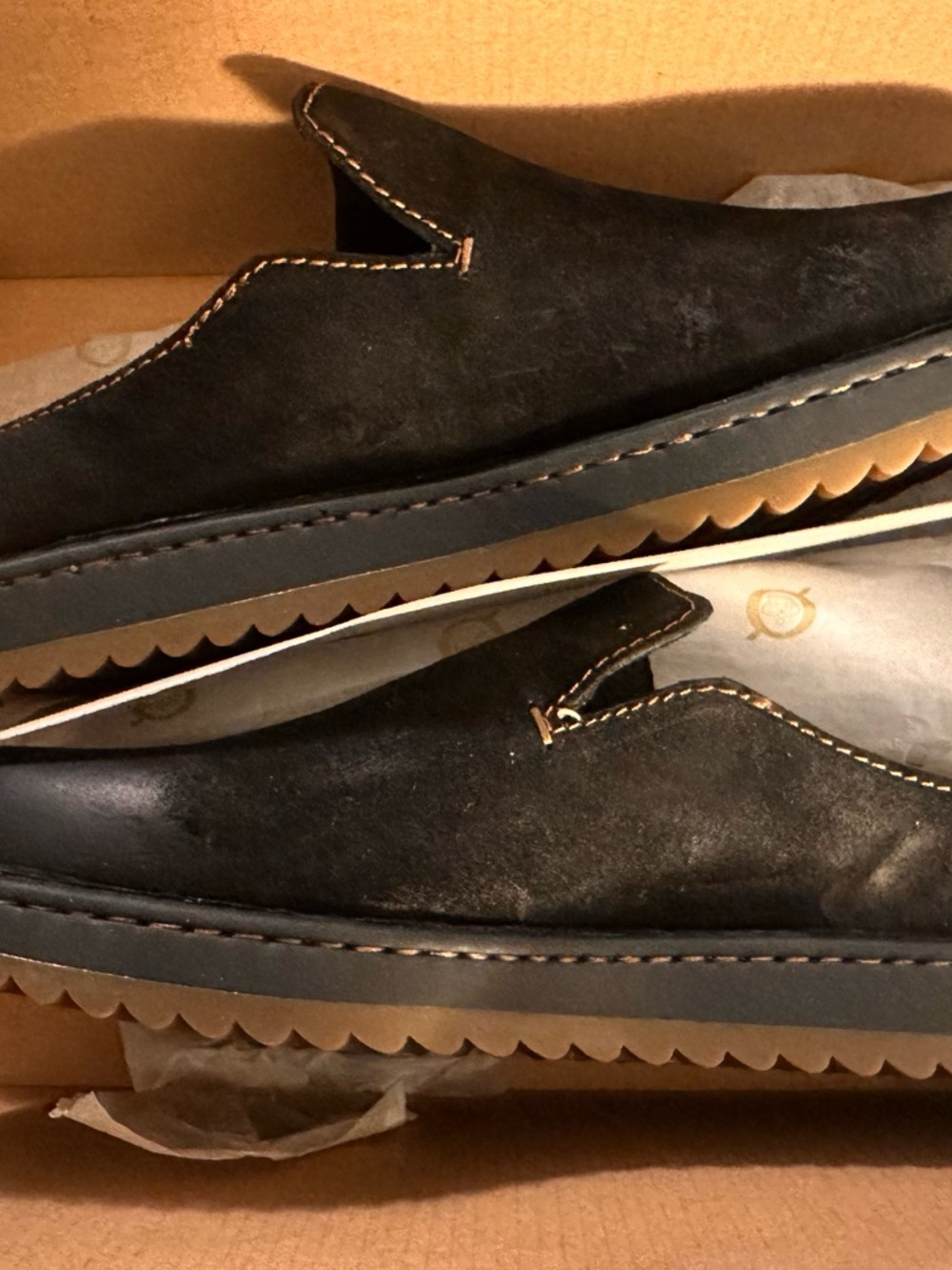 Born Men's Black Distressed Suede Slip-On Loafers with Contrast Stitching - Picture 5 of 13